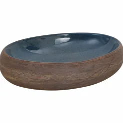 vidaXL Opzetwasbak ovaal 59x40x15 cm keramiek bruin en blauw