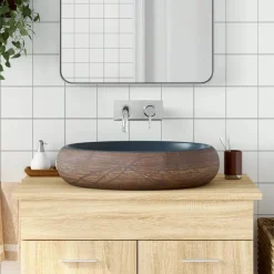 vidaXL Opzetwasbak ovaal 59x40x15 cm keramiek bruin en blauw