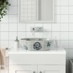 vidaXL Opzetwasbak ovaal 47x33x13 cm keramiek grijs en blauw