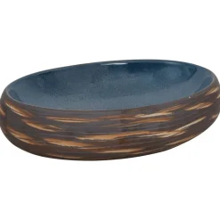 vidaXL Opzetwasbak ovaal 59x40x15 cm keramiek bruin en blauw