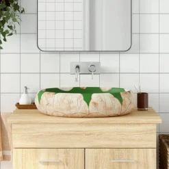 vidaXL Opzetwasbak ovaal 59x40x15 cm keramiek groen en bruin