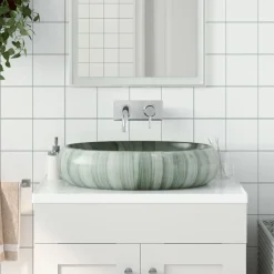 vidaXL Opzetwasbak ovaal 59x40x15 cm keramiek groen