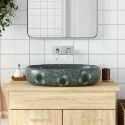 vidaXL Opzetwasbak ovaal 59x40x14 cm keramiek blauw