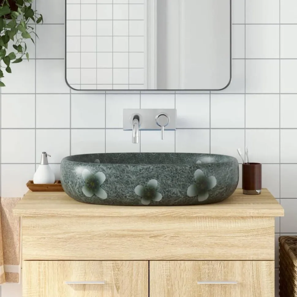 vidaXL Opzetwasbak ovaal 59x40x14 cm keramiek blauw