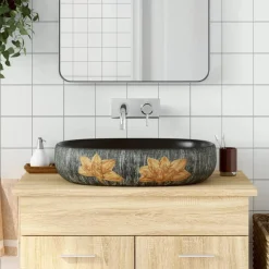 vidaXL Opzetwasbak ovaal 59x40x14 cm keramiek grijs en zwart