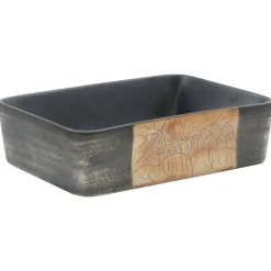 vidaXL Opzetwasbak rechthoekig 46x35,5x13 cm keramiek zwart en bruin