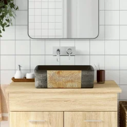 vidaXL Opzetwasbak rechthoekig 46x35,5x13 cm keramiek zwart en bruin