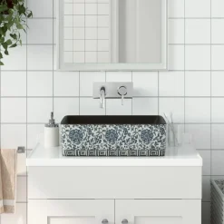 vidaXL Opzetwasbak rechthoekig 46x35,5x13 cm keramiek zwart en blauw