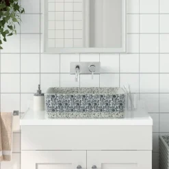 vidaXL Opzetwasbak rechthoekig 46x35,5x13 cm keramiek grijs en blauw