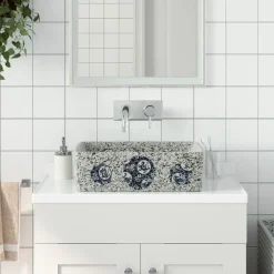 vidaXL Opzetwasbak rechthoekig 46x35,5x13 cm keramiek meerkleurig