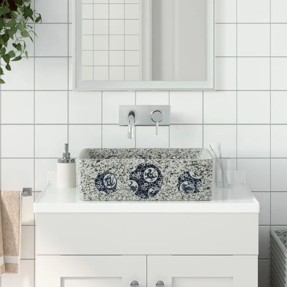 vidaXL Opzetwasbak rechthoekig 46x35,5x13 cm keramiek meerkleurig