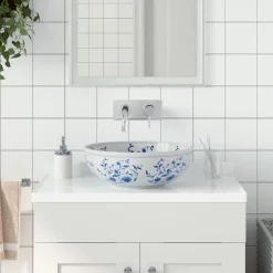 vidaXL Opzetwasbak rond Φ41x14 cm keramiek wit en blauw