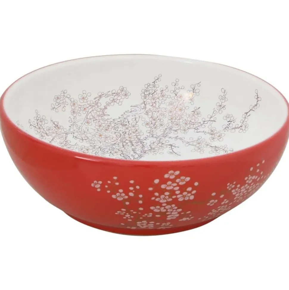 vidaXL Opzetwasbak rond Φ41x14 cm keramiek wit en rood