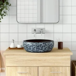 vidaXL Opzetwasbak rond Φ41x14 cm keramiek zwart en blauw