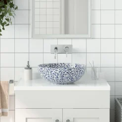 vidaXL Opzetwasbak rond Φ41x14 cm keramiek wit en blauw