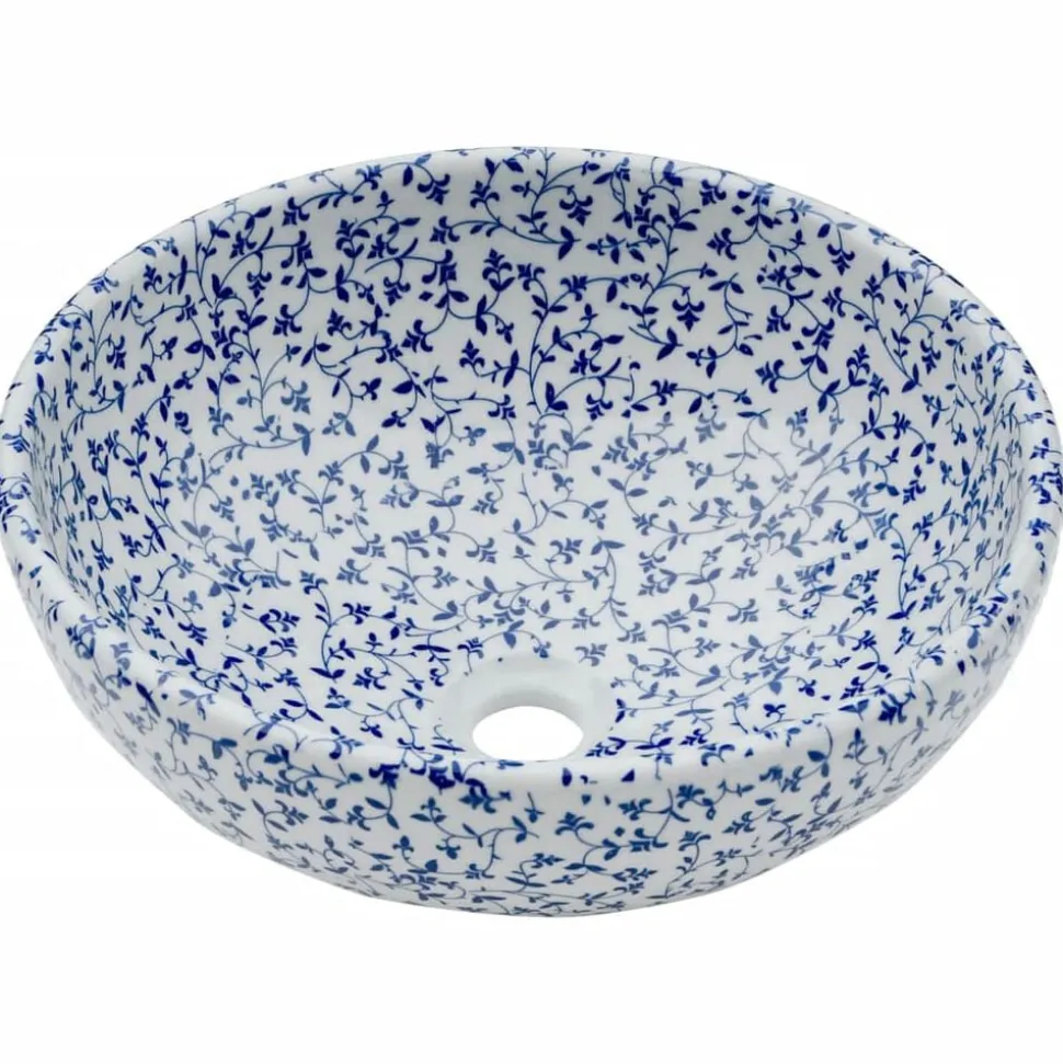 vidaXL Opzetwasbak rond Φ41x14 cm keramiek wit en blauw