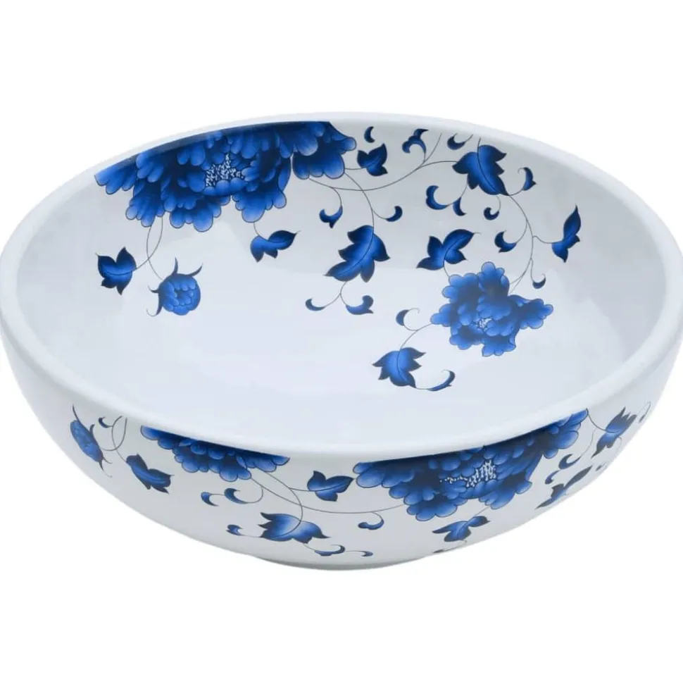 vidaXL Opzetwasbak rond Φ41x14 cm keramiek wit en blauw