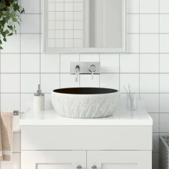 vidaXL Opzetwasbak rond Φ41x14 cm keramiek zwart en grijs