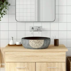 vidaXL Opzetwasbak rond Φ41x14 cm keramiek zwart en bruin