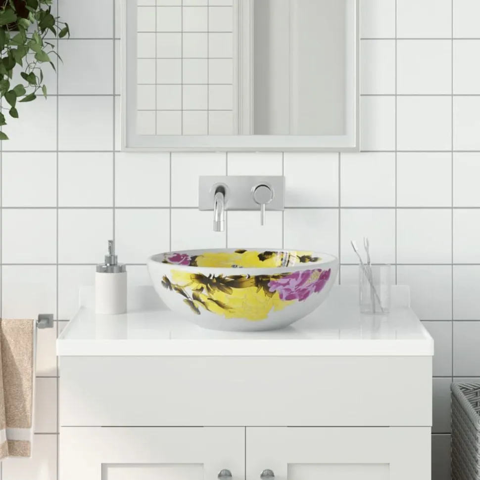 vidaXL Opzetwasbak rond Φ41x14 cm keramiek meerkleurig