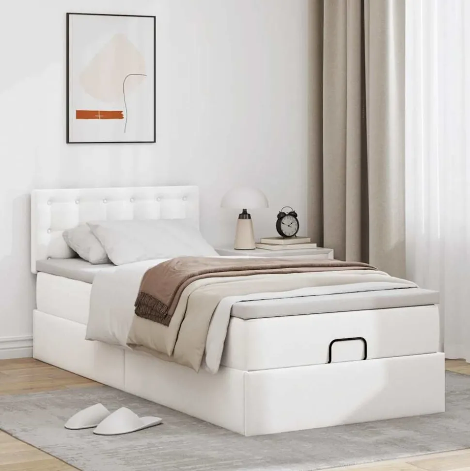 vidaXL Ottomaanse bed met matras 80x200cm kunstleer wit