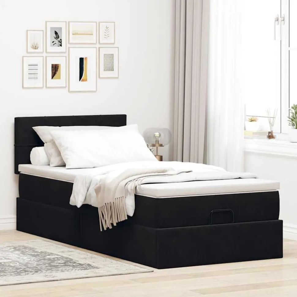 vidaXL Ottoman bed met matras 80x200cm fluweel zwart