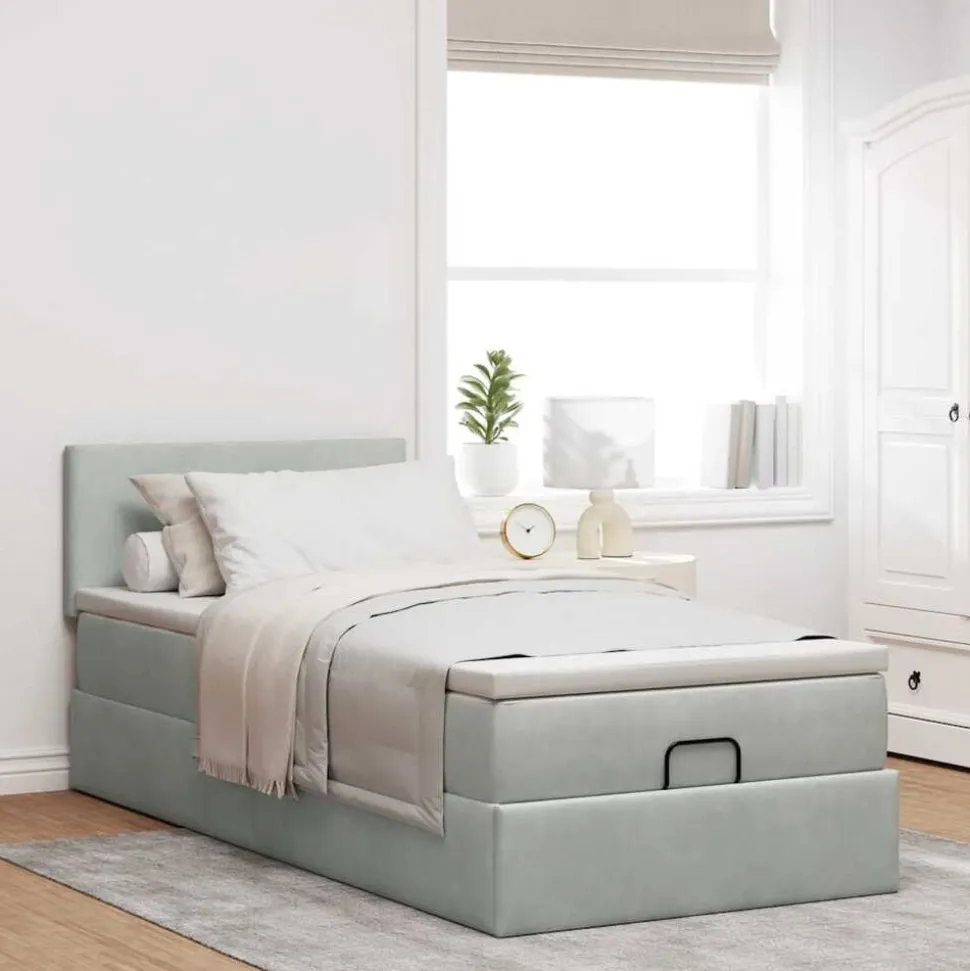 vidaXL Ottoman bed met matras 80x200cm fluweel lichtgrijs