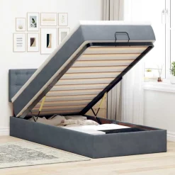 vidaXL Ottoman bed met matras 80x200cm fluweel donkergrijs