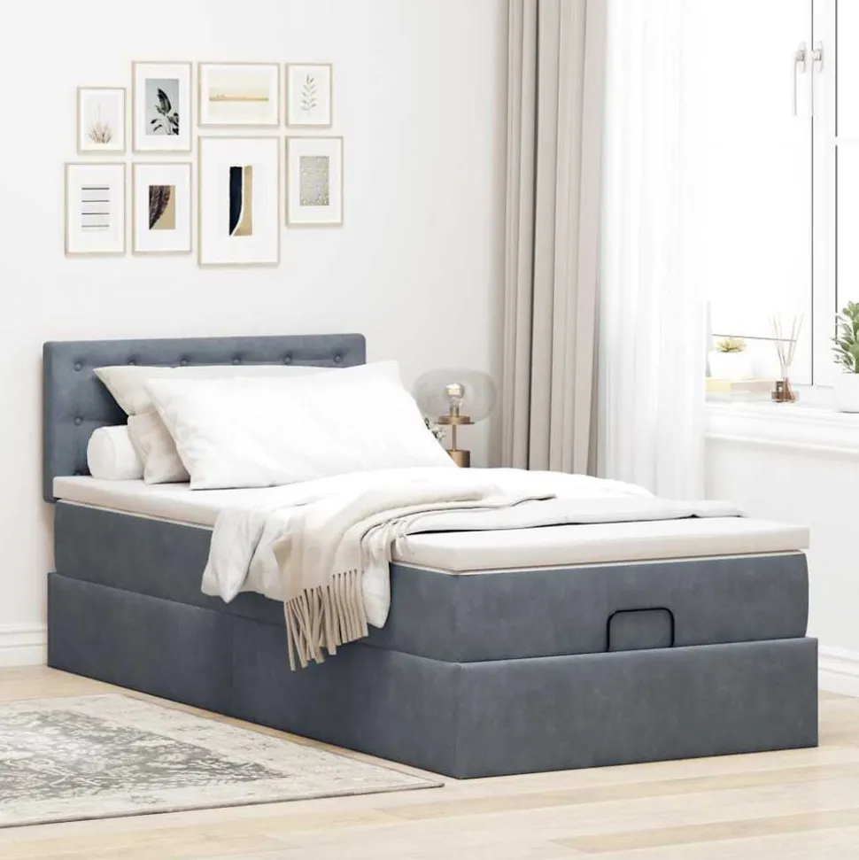 vidaXL Ottoman bed met matras 80x200cm fluweel donkergrijs