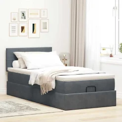 vidaXL Ottoman bed met matras 80x200cm fluweel donkergrijs