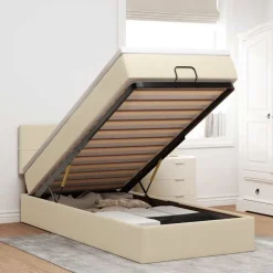 vidaXL Ottoman bed met matras en LED's 80x200cm stof crèmekleurig