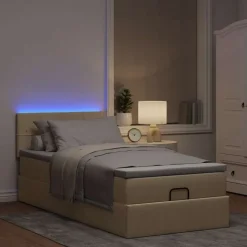 vidaXL Ottoman bed met matras en LED's 80x200cm stof crèmekleurig