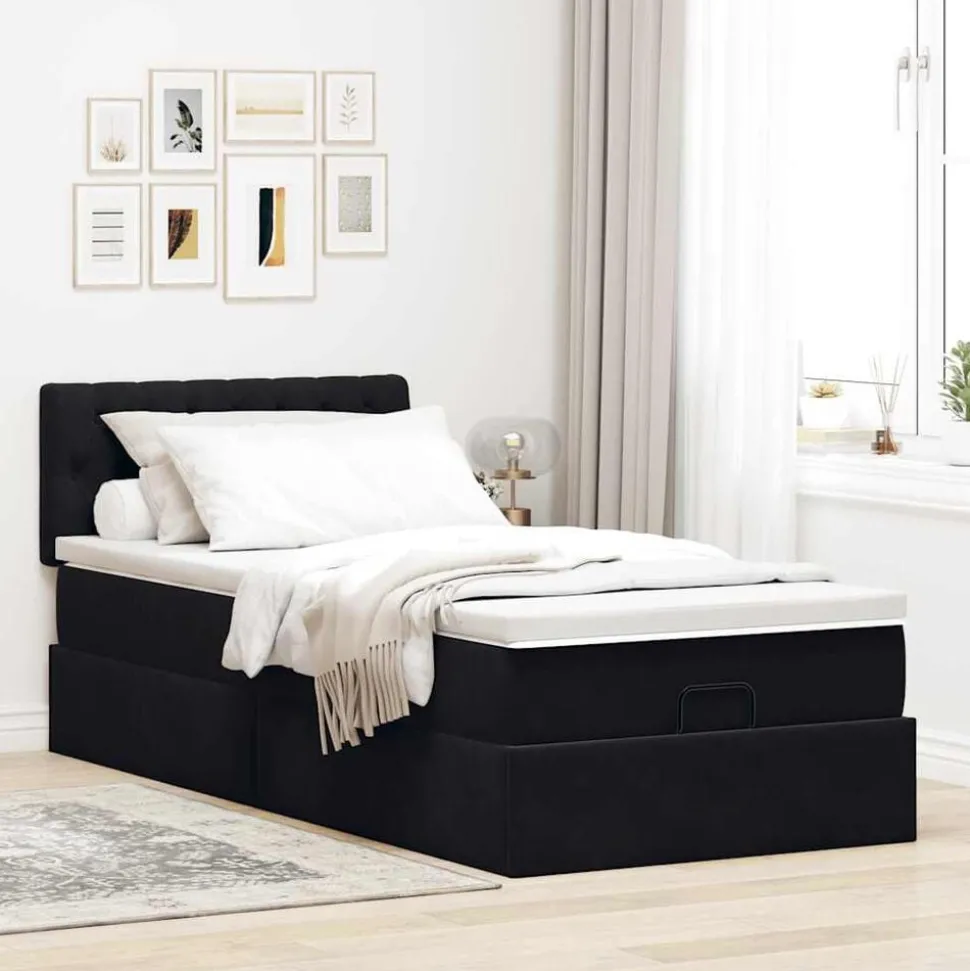 vidaXL Ottoman bed met matras 80x200cm fluweel zwart