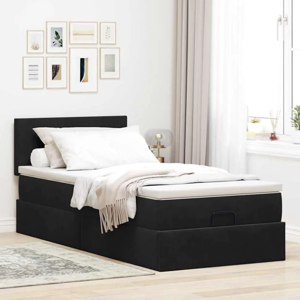 vidaXL Ottoman bed met matras 80x200cm fluweel zwart