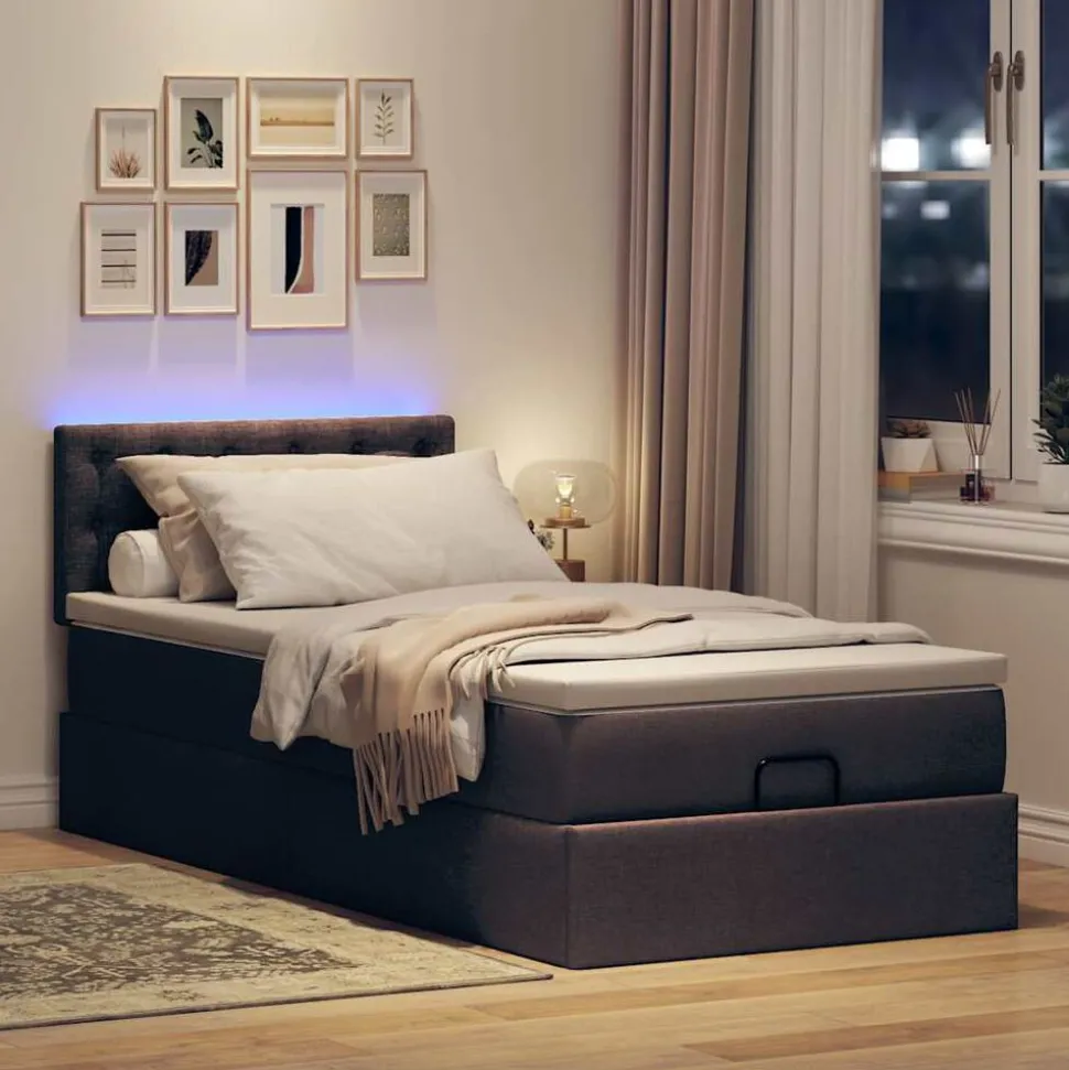 vidaXL Ottoman bed met matras en LED's 80x200cm stof donkerbruin