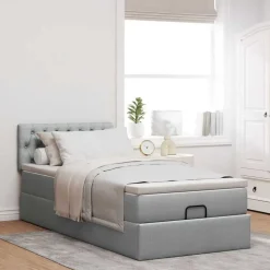 vidaXL Ottoman bed met matras 80x200cm stof lichtgrijs
