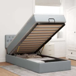 vidaXL Ottoman bed met matras 80x200cm stof lichtgrijs