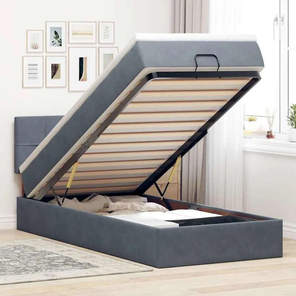 vidaXL Ottoman bed met matras en LED's 80x200cm fluweel donkergrijs