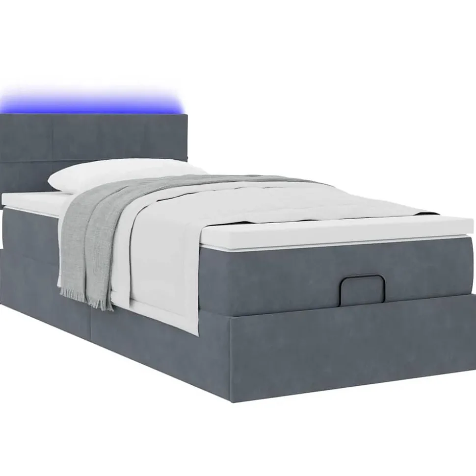 vidaXL Ottoman bed met matras en LED's 80x200cm fluweel donkergrijs
