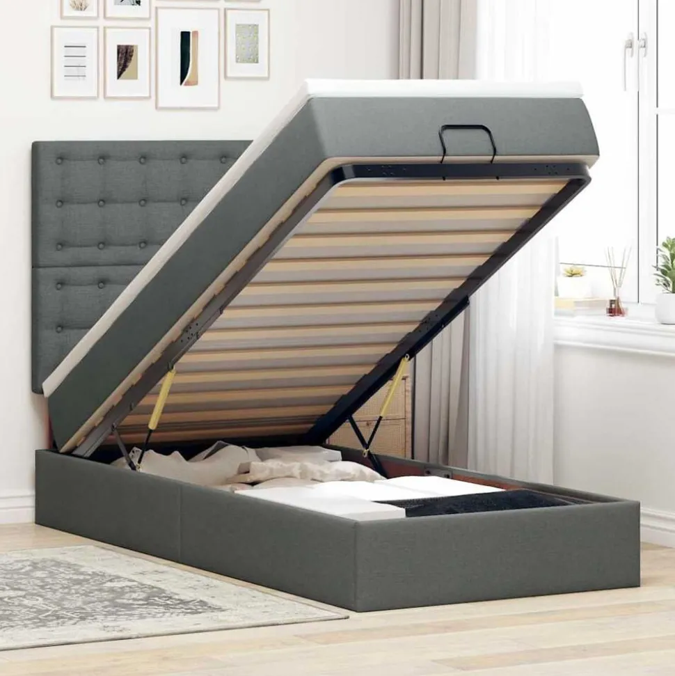vidaXL Ottoman bed met matras 80x200cm stof donkergrijs