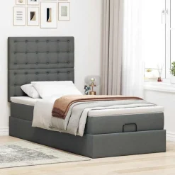 vidaXL Ottoman bed met matras 80x200cm stof donkergrijs