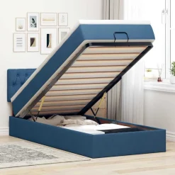 vidaXL Ottoman bed met matras 80x200cm stof blauw