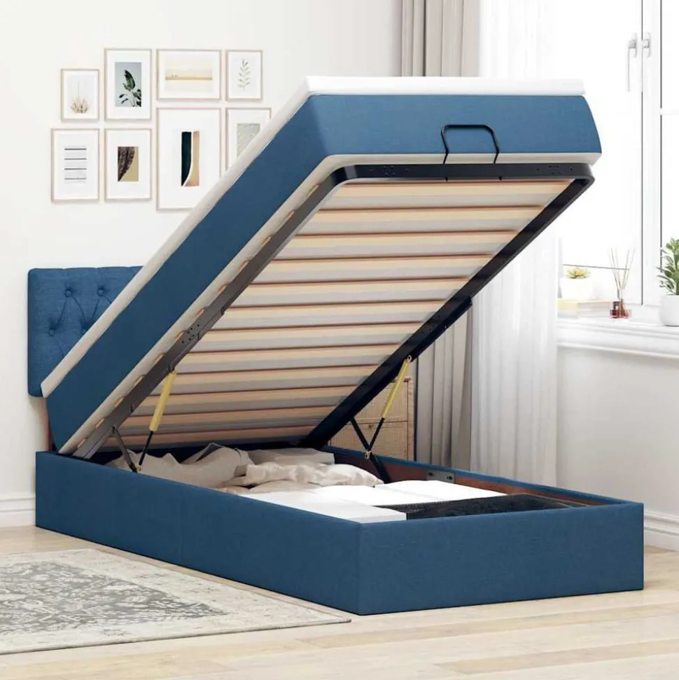 vidaXL Ottoman bed met matras 80x200cm stof blauw