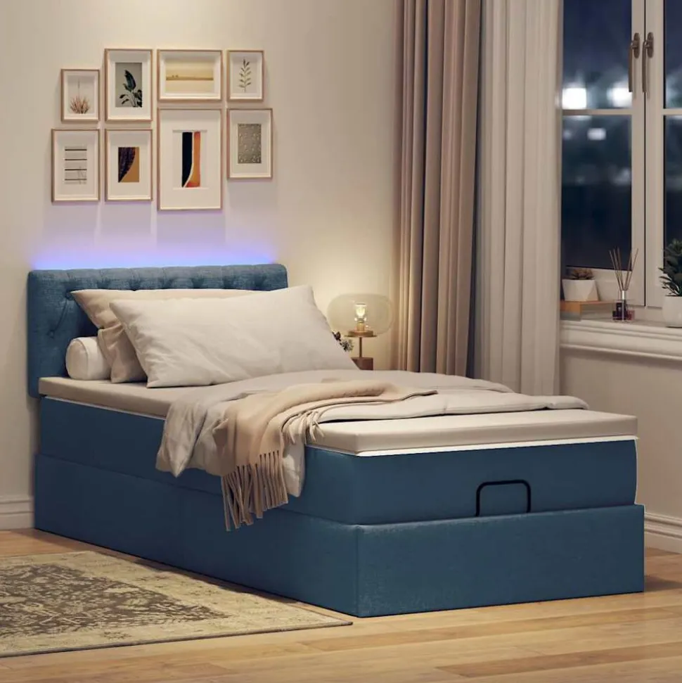 vidaXL Ottoman bed met matras en LED's 80x200cm stof blauw