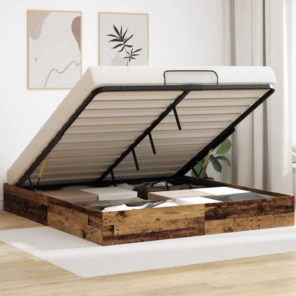 vidaXL Ottoman Bedframe Oudhout 203 x 180 x 25 cm Geconstrueerd hout