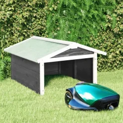 vidaXL Overkapping voor grasmaaier 72x87x50 cm vurenhout grijs en wit