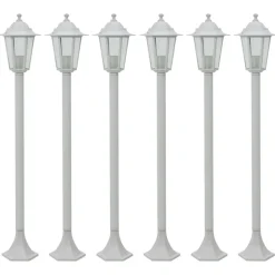 vidaXL Paalverlichting voor tuin E27 110 cm aluminium wit 6 st