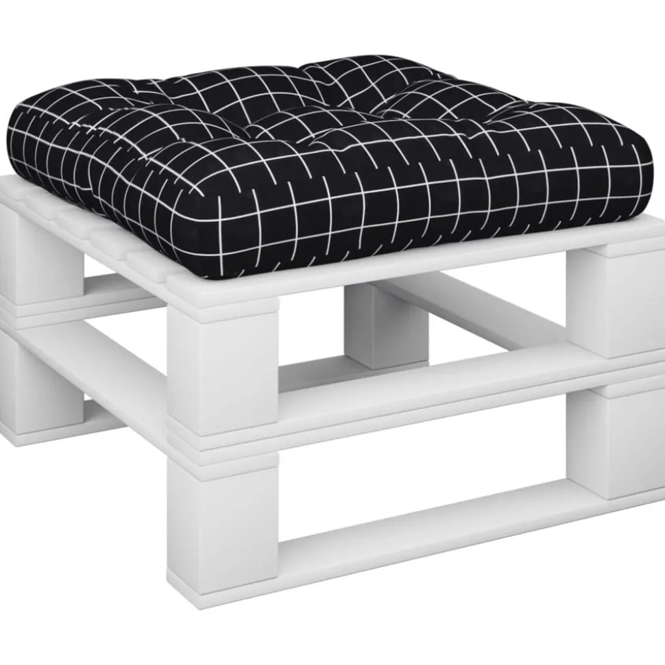 vidaXL Palletkussen ruitpatroon 50x50x12 cm stof zwart
