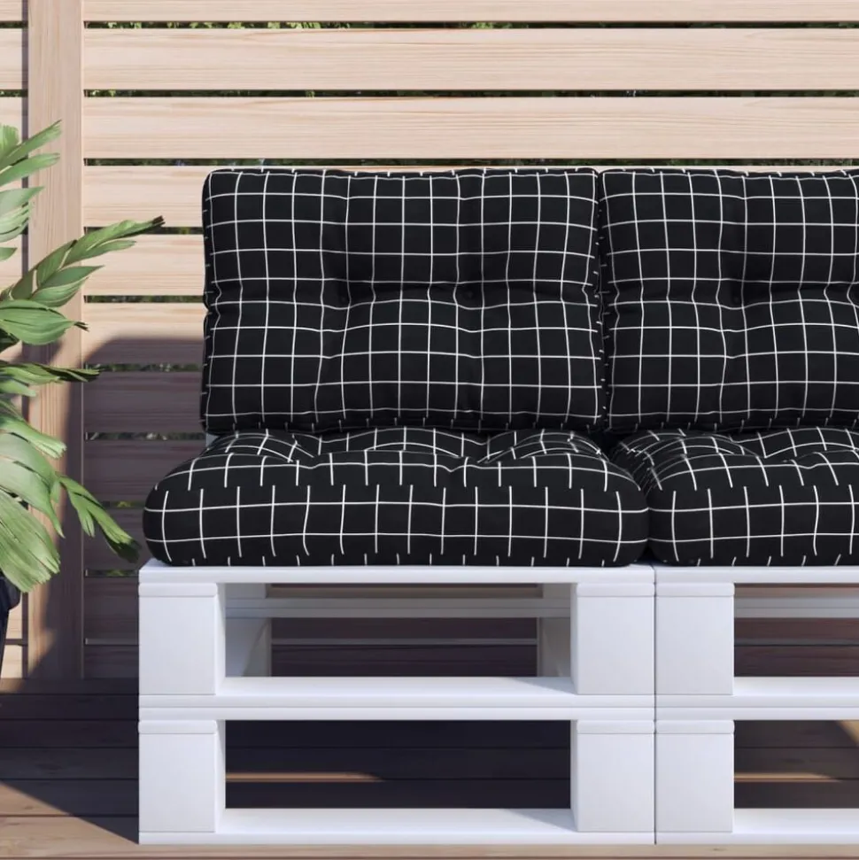 vidaXL Palletkussens 2 st stof ruitpatroon zwart