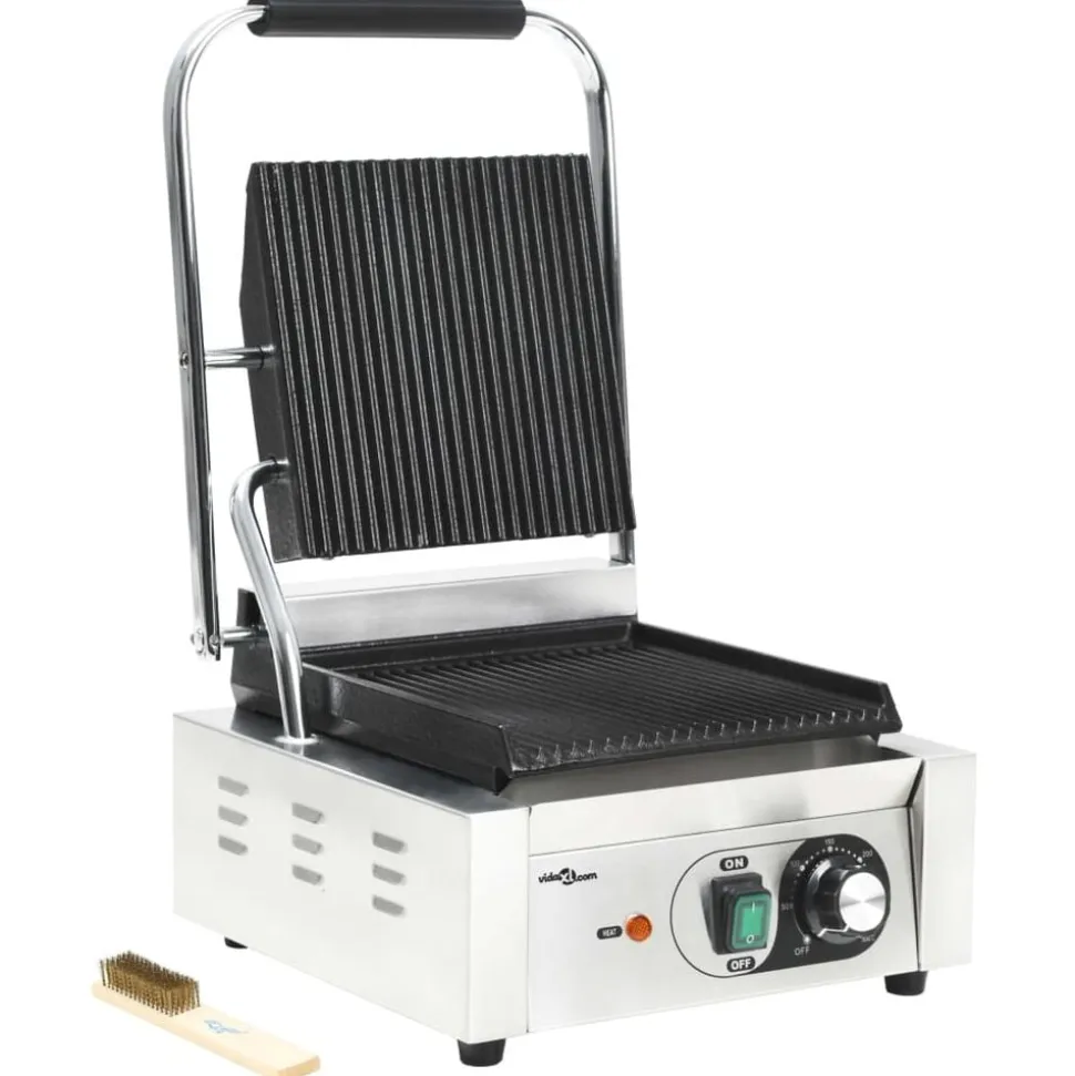 vidaXL Panini grill gegroefd 1800 W 31x30,5x20 cm roestvrij staal